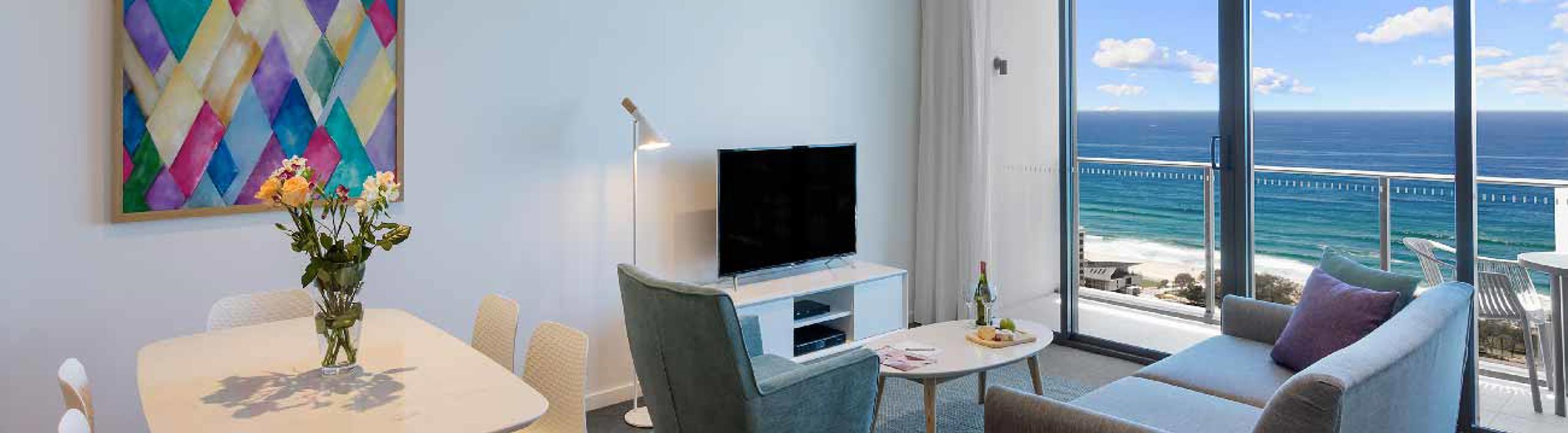 Motel room at a beach resort.