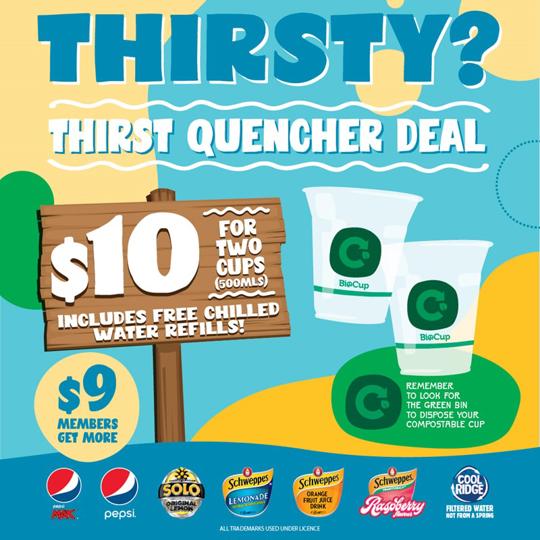 Drink offer poster for members - two cups for $9