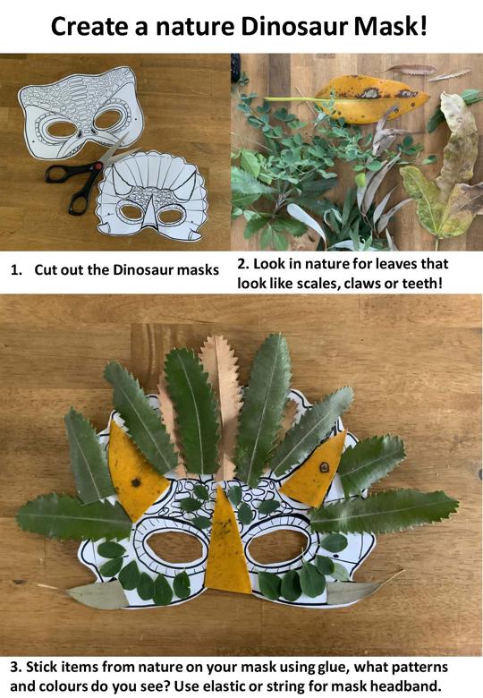"Create a Nature Dinosaur Mask!" - illustrated instructions as to how.