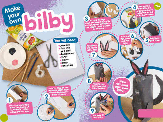 Instruction sheet of how to make your own craft Bilby.