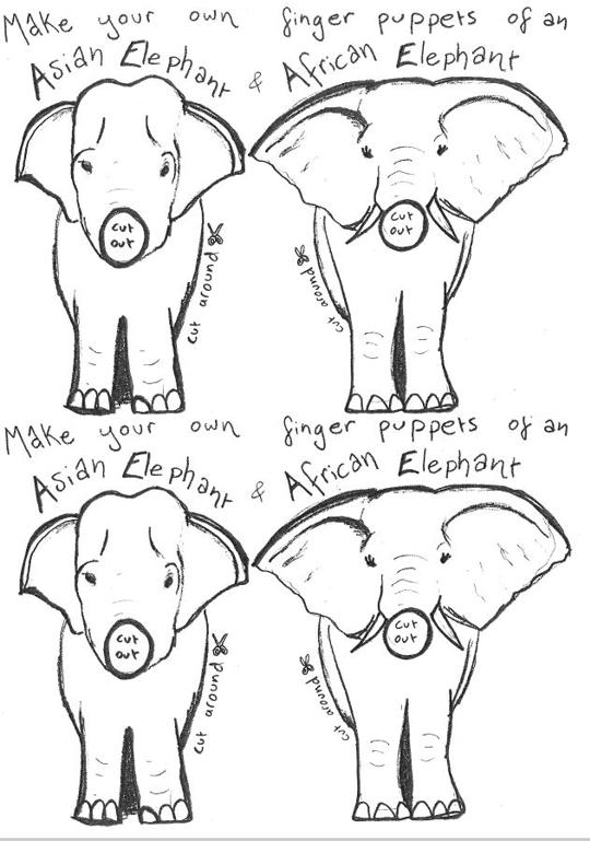 Sheet of four Asian Elephant finger puppet cut-outs.