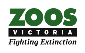 "Zoos Victoria, Fighting Extinction" - the logo in black and Hunter green.