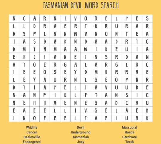 Tasmanian Devil word search.