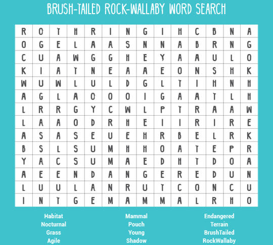 Brushed-tailed Rock-Wallaby word search