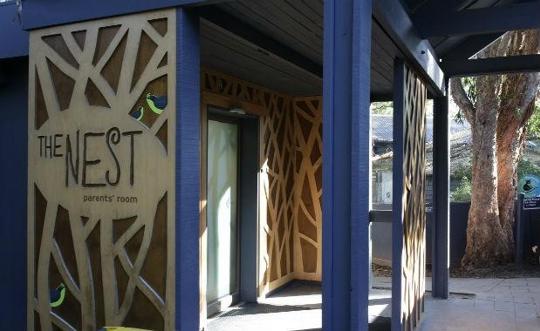 View of 'The Nest' parent's room, illuminated by low sunlight.