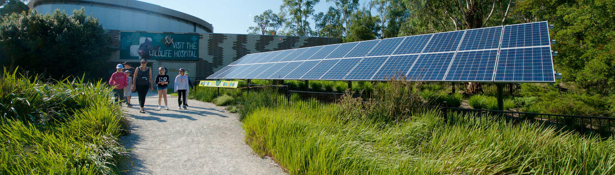 View of the Australian Wildlife Health Centre's main entrance and external solar panels.