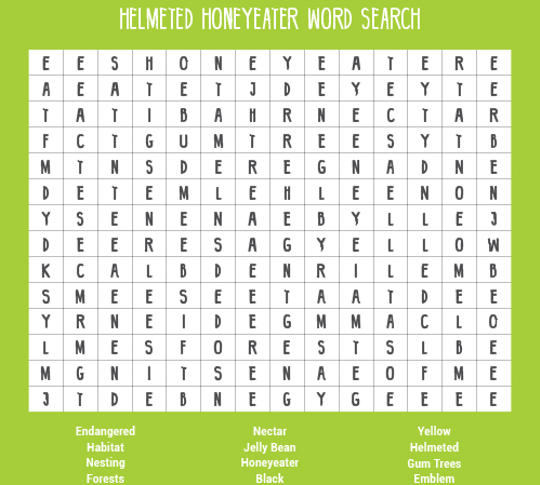 Helmeted Honeyeater word search.
