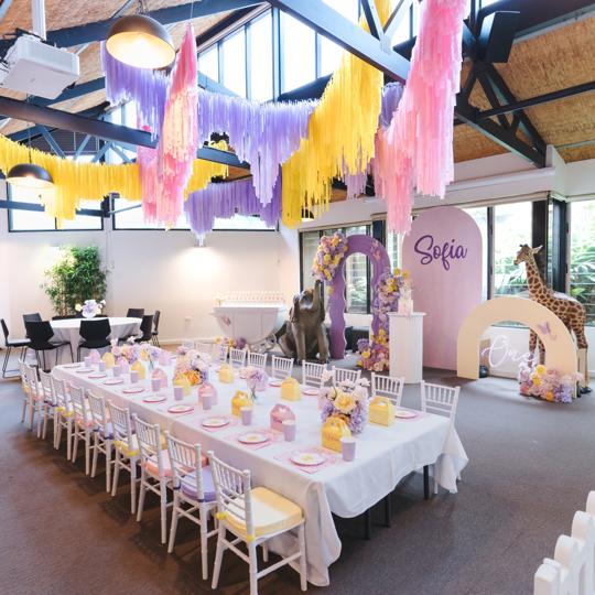 View of the Bong Su Room, arranged and decorated for a young girl's birthday party.