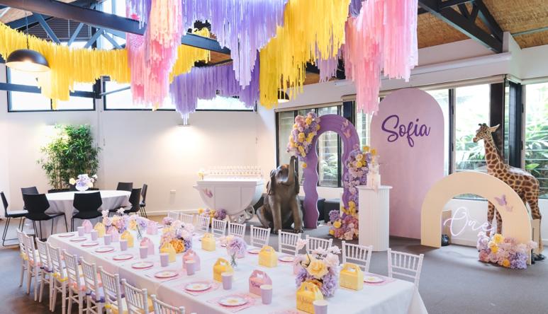 View of the Bong Su Room, arranged and decorated for a young girl's birthday party.
