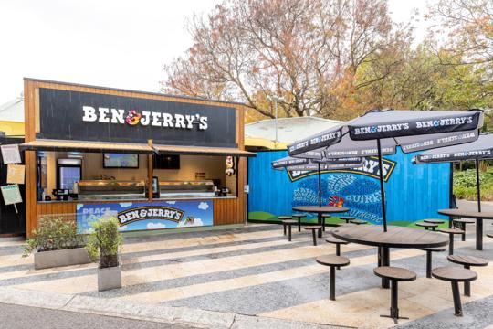 View of Ben & Jerry's stall and seating area, at Lakeside Plaza.