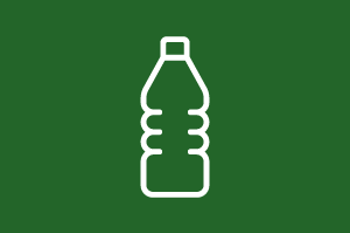 White line icon of a drinking bottle, on a deep green background.
