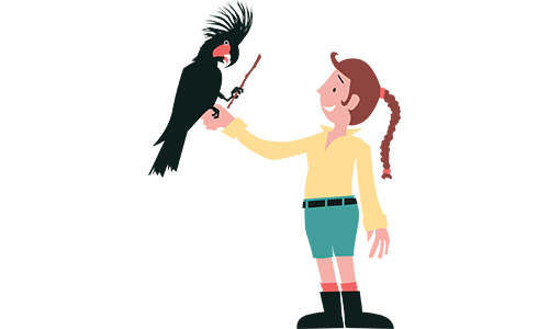 A science activity character for National Science Week 2026, with a black cockatoo resting on their hand.