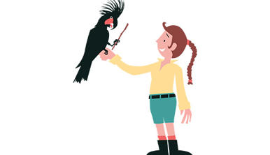 A science activity character for National Science Week 2026, with a black cockatoo resting on their hand.