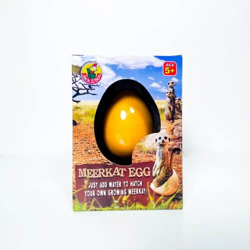 "Just add water to hatch your own growing Meerkat!" - Amber Meerkat Egg in box.